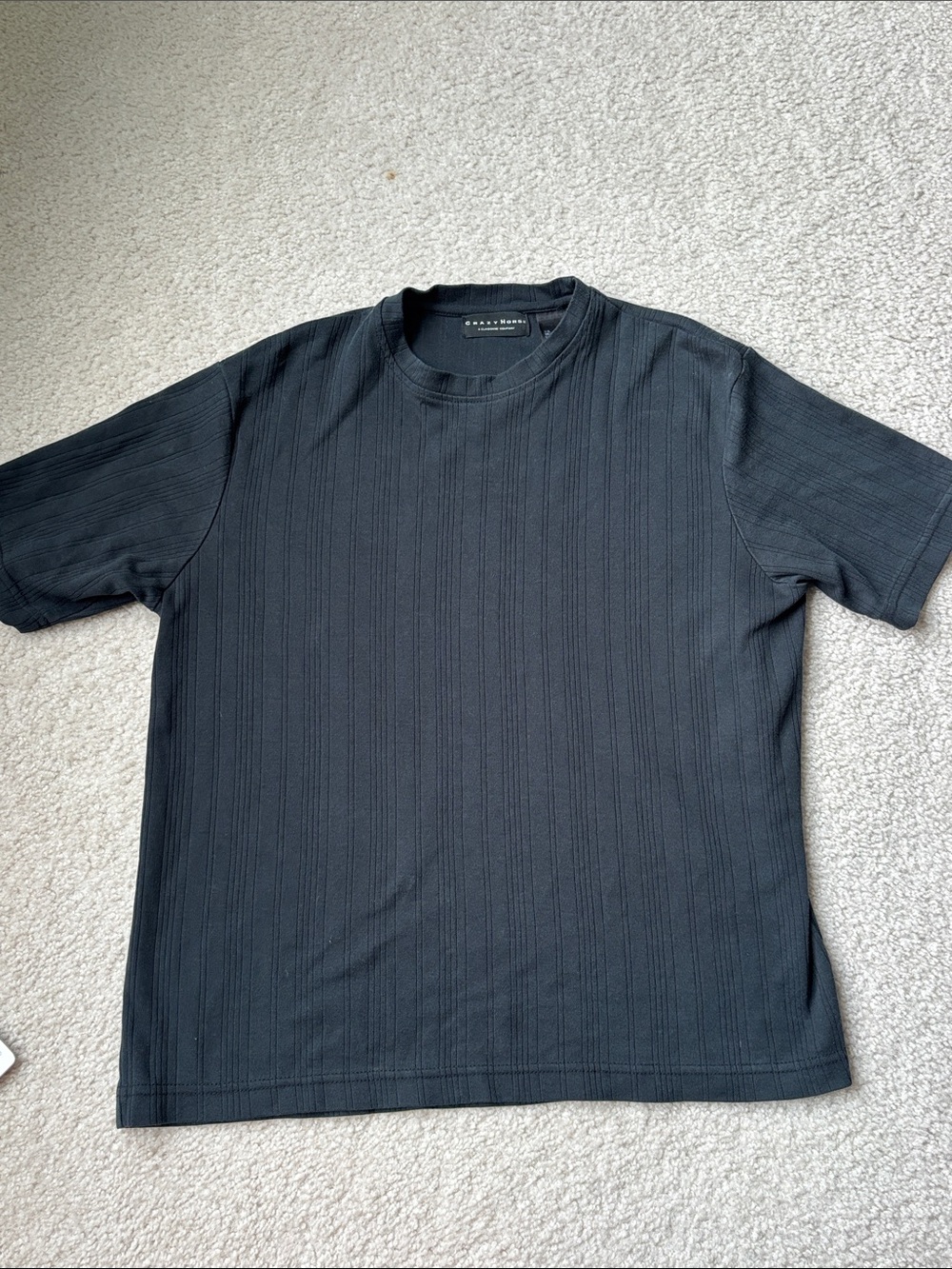 Casual Black Ribbed Short Sleeve Crew Tee